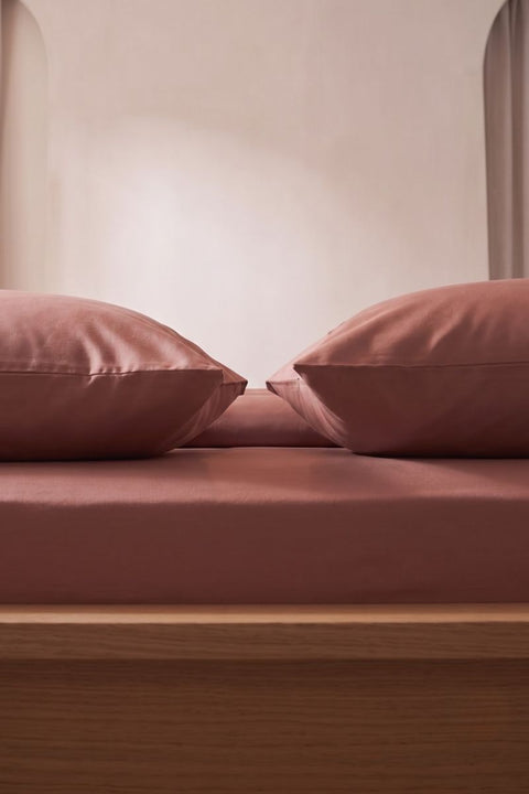 Terracotta - Classic Cotton Bedsheet with Pillowcases (300 TC)