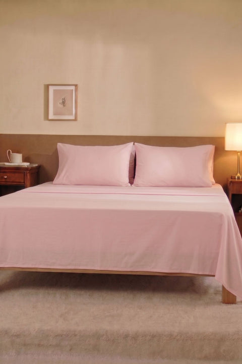 Blush Pink - Classic Cotton Bedsheet with Pillowcases (300 TC)