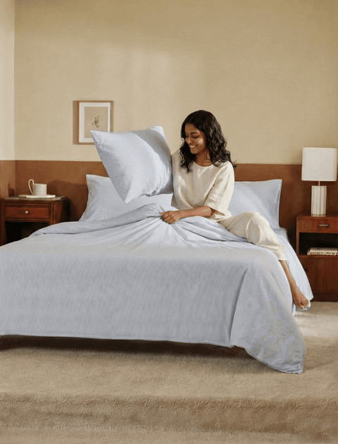 100% Organic Cotton Pin Stripe Duvet Cover- Blue & White (300 TC)