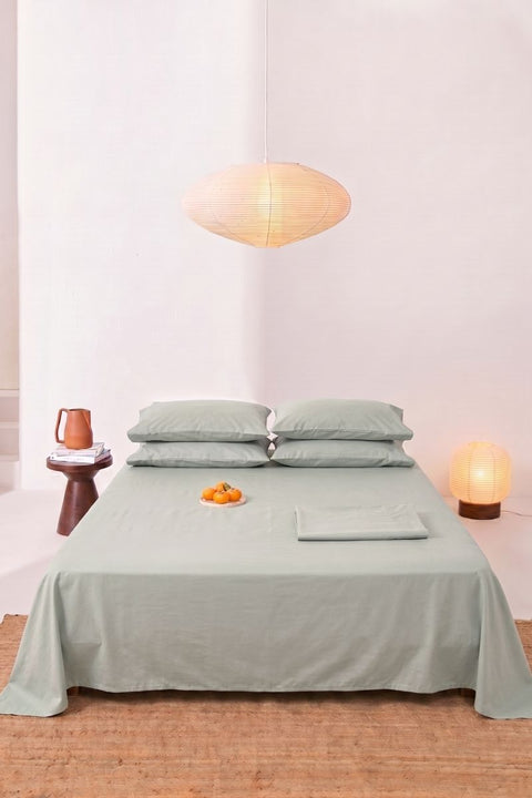 Sea foam- 100% Organic Cotton Bedsheet With Pillowcases- (300 TC)