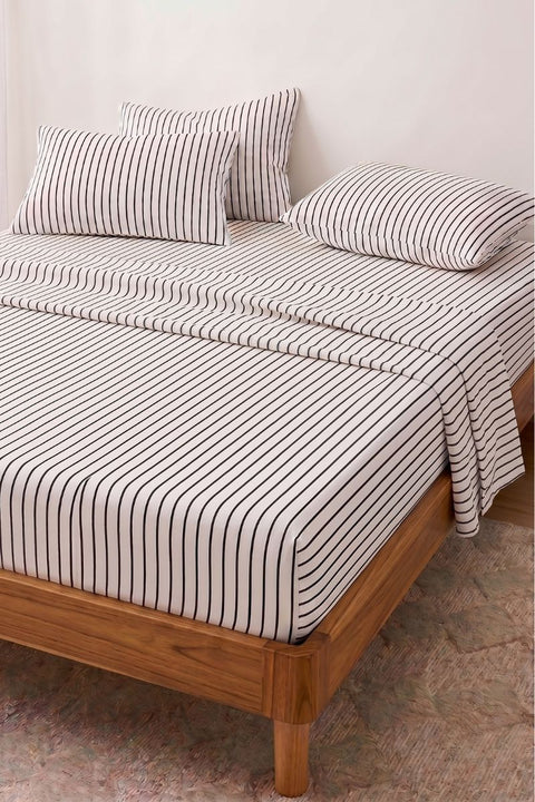 Black & White - 100% Organic Cotton Stripe Bedsheet with Pillow Covers (300 TC)