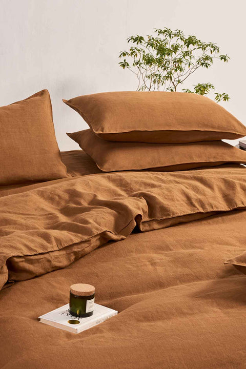 Toasted Caramel- 100% Linen Duvet Cover with Pillowcases