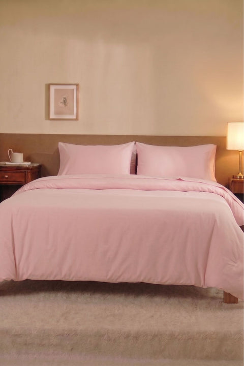 Blush pink - Classic Cotton Duvet Cover With Pillowcases (300 TC)