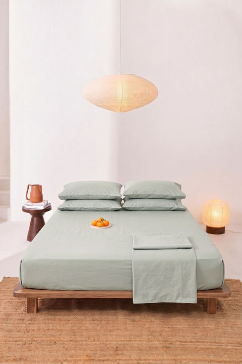 Sea foam- 100% Organic Cotton Bedsheet With Pillowcases- (300 TC)