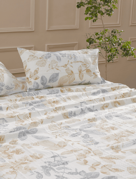 100% Cotton Duvet Cover in Waffle Weave with Pillow Covers (300 TC)- Floral