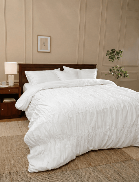 White - 100% Organic Cotton Duvet Cover & Pillowcases with Gathers (300 TC)