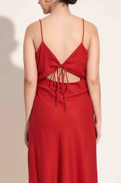 100% Linen Tie Back Slip Dress | Red