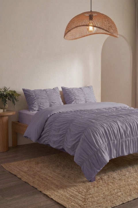Smoked Lilac - Classic Cotton Duvet Cover & Pillowcases with Gathers (300 TC) (Copy)