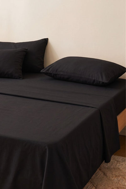 Black - 100% Organic Cotton Bedsheet With Pillowcases- (300 TC)