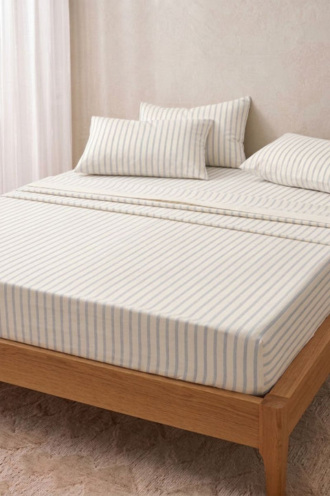 Sky & Sand - 100% Organic Cotton Stripe Bedsheet with Pillow Covers (300 TC)