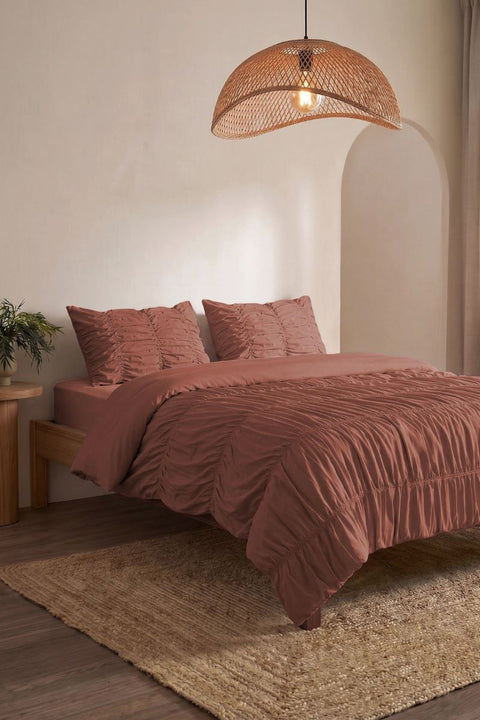Terracotta- Classic Cotton Duvet Cover with Gathers (300 TC)