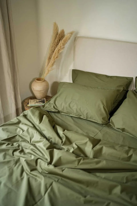 100% Organic Cotton Duvet Cover With Pillowcases- Forest Green (300 TC)