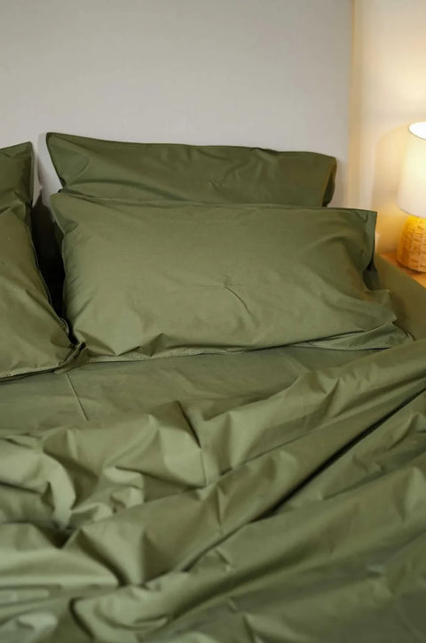 100% Organic Cotton Duvet Cover With Pillowcases- Forest Green (300 TC)