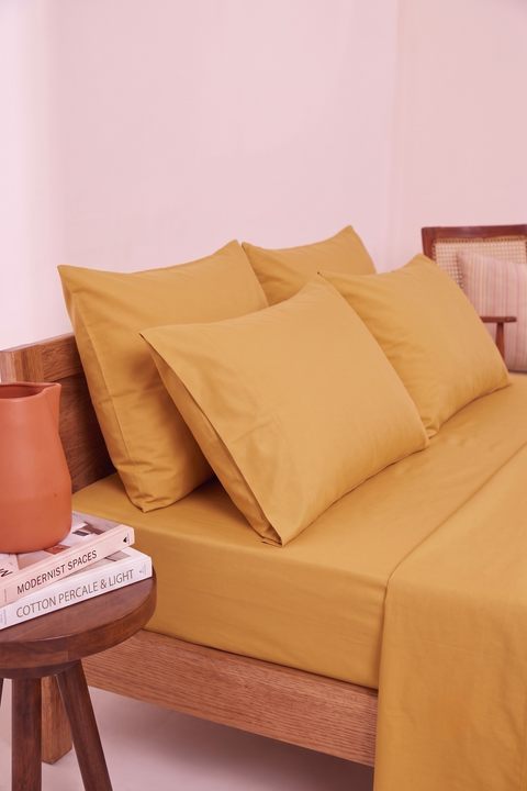 Mustard Yellow 100% Organic Cotton Bedsheet with Pillow covers (300 TC)
