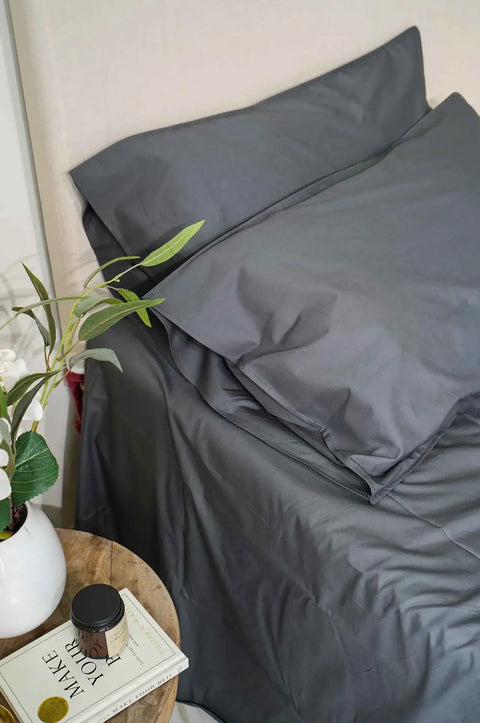 Graphite 100% Organic Cotton Bedsheet with Pillow covers (300 TC)