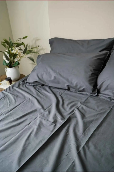 Graphite 100% Organic Cotton Bedsheet with Pillow covers (240TC)