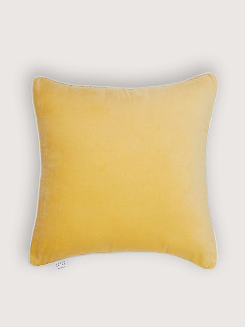 Velvet Cushion Cover - Yellow with White Piping