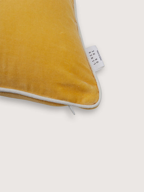 Velvet Cushion Cover - Yellow with White Piping