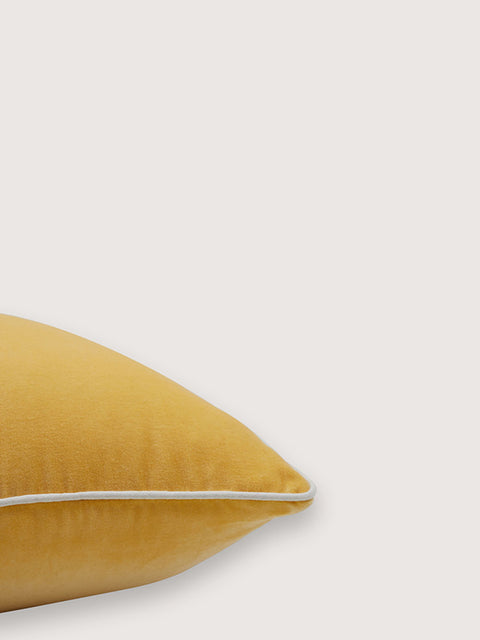 Velvet Cushion Cover - Yellow with White Piping