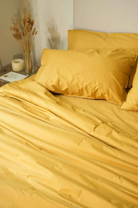 Mustard Yellow Organic Cotton Bedsheet with Pillow covers (240TC)