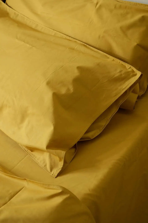 100% Organic Cotton Duvet Cover With Pillowcases- Mustard Yellow (300 TC)