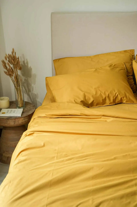 100% Organic Cotton Duvet Cover With Pillowcases- Mustard Yellow (300 TC)