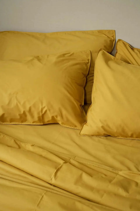 100% Organic Cotton Duvet Cover With Pillowcases- Mustard Yellow (300 TC)