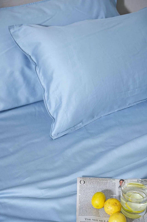 Sky Cotton Sateen Bed Sheets With Pillow Covers (300TC)