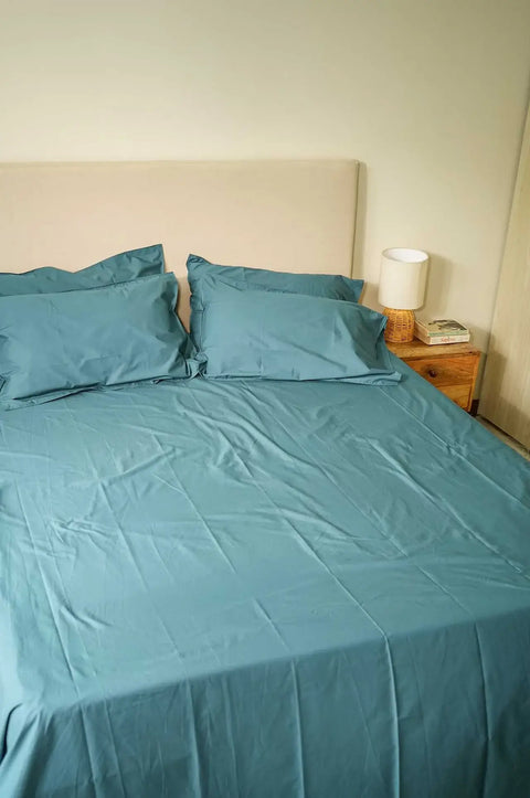 Teal 100% Organic Cotton Bedsheet with Pillow covers (240TC)