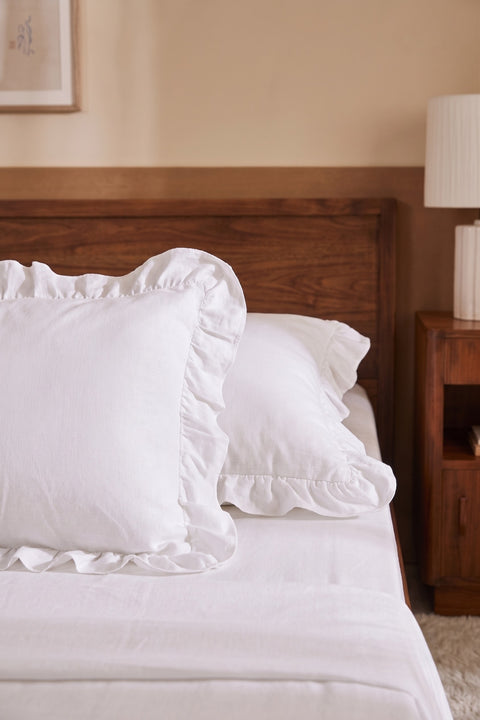 White 100% Organic Cotton Bedsheet With Ruffled Pillowcases (300TC)
