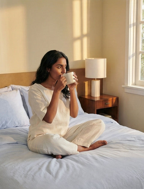 100% Organic Cotton Pin Stripe Bedsheet with Pillow Covers (300 TC)- Blue & White