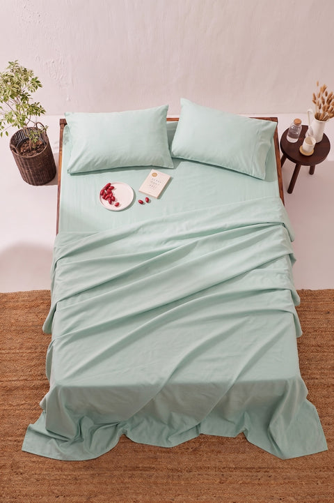 Mint Green 100% Organic Cotton Bedsheet with Pillow covers (300 TC)