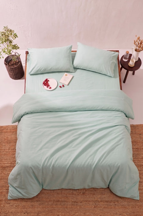 Mint Green - 100% Organic Cotton Duvet Cover With Pillowcases (300 TC)