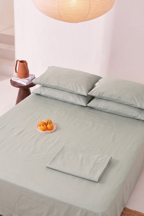 Sea Foam- 100% Organic Cotton Bedsheet With Pillowcases- (300 TC)