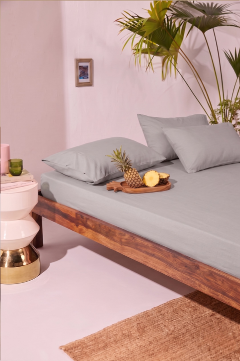 Grey 100% Organic Cotton Bedsheet with Pillow covers (300 TC)