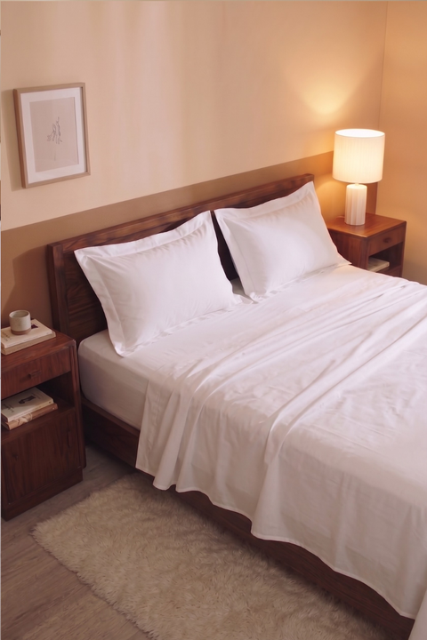 White - 100% Organic Cotton Bedsheet With Pillowcases (300TC)