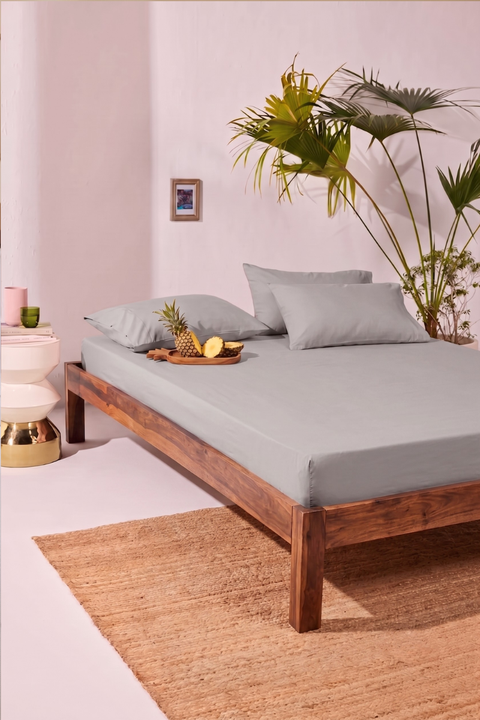 Grey 100% Organic Cotton Bedsheet with Pillow covers (300 TC)