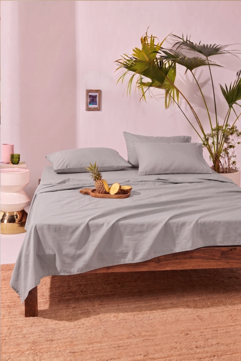 Grey 100% Organic Cotton Bedsheet with Pillow covers (300 TC)