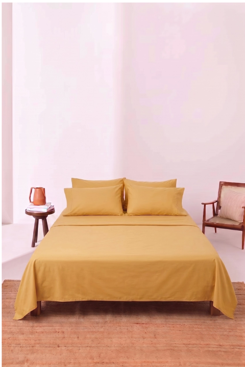 Mustard Yellow 100% Organic Cotton Bedsheet with Pillow covers (300 TC)