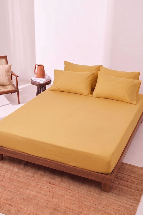 Mustard Yellow 100% Organic Cotton Bedsheet with Pillow covers (300 TC)