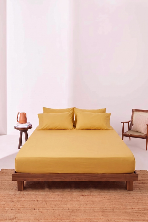 Mustard Yellow 100% Organic Cotton Bedsheet with Pillow covers (300 TC)