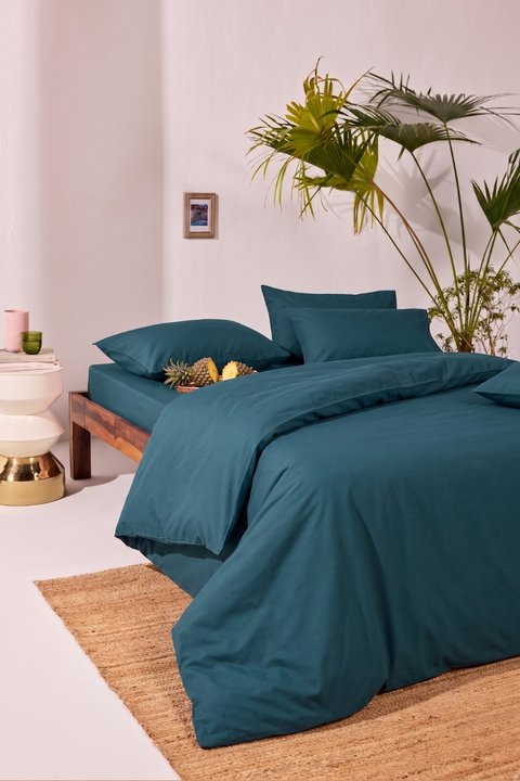 Teal - 100% Organic Cotton Duvet Cover With Pillowcases (300 TC)