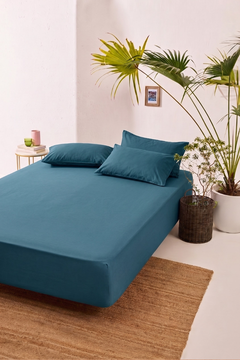 Teal - 100% Organic Cotton Bedsheet with Pillow covers (300 TC)