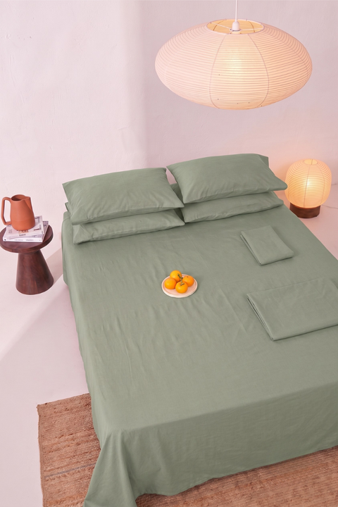 Desert sage- 100% Organic Cotton Bedsheet With Pillowcases- (300 TC)