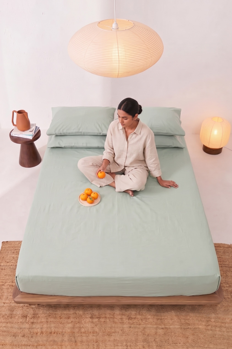 Sea Foam- 100% Organic Cotton Bedsheet With Pillowcases- (300 TC)