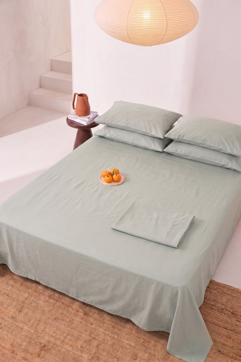 Sea Foam- 100% Organic Cotton Bedsheet With Pillowcases- (300 TC)