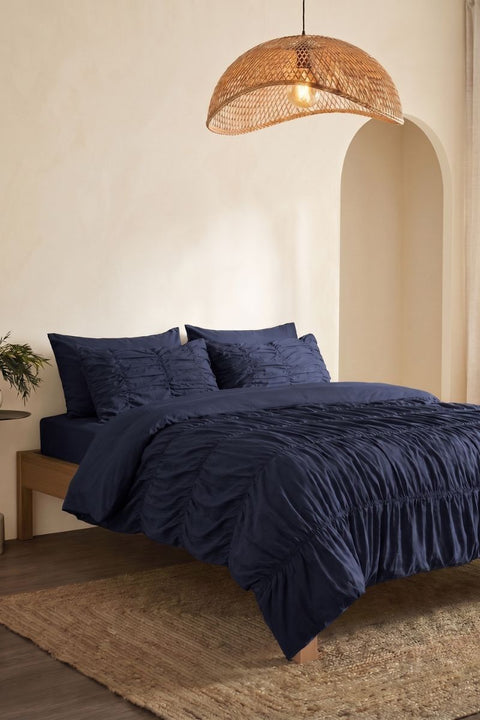 Navy - Classic Cotton Duvet Cover with Gathers (300 TC)