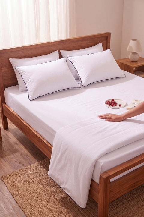 White - 100% Organic Cotton Bedsheet With Black Piping Pillowcases (300TC)