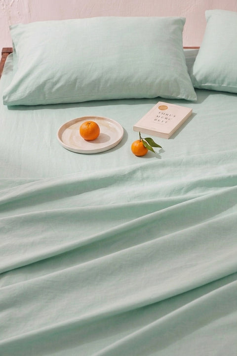 Mint Green 100% Organic Cotton Bedsheet with Pillow covers (300 TC)