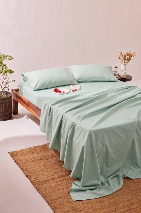 Mint Green 100% Organic Cotton Bedsheet with Pillow covers (300 TC)